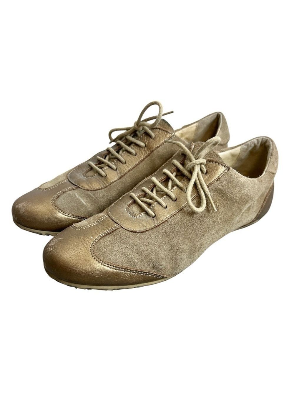 Gerard Darel France taupe brown suede leather flat Oxford lace up flat sneakers
